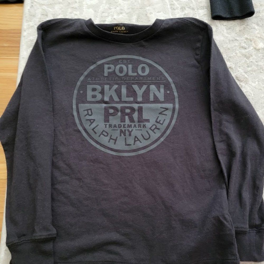 Ralph Lauren Polo Logo Boy's Black Long Sleeve Crew Neck Pullover T-shirt Size 5